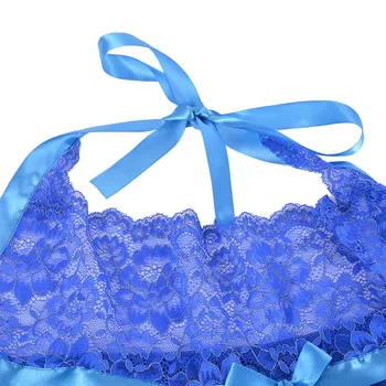 2020 Ženy Sexy Spodní Prádlo Noční Úbory Pevné Modré Luk Popruhy Krajka Šaty Bez Rukávů S Hlubokým Výstřihem Dámy Babydoll Spodní Prádlo Plus Velikost