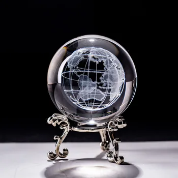6cm 3D Earth Miniaturní Laser Ryté Křišťálové Koule Skleněné koule Koule Crystal Craft Ornament Domů Dekorativní Míč Dárek