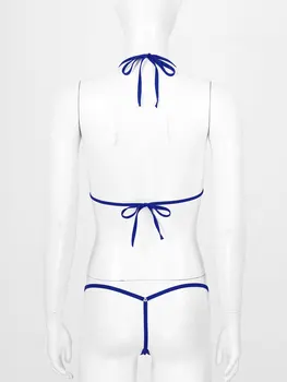 Dámské spodní Prádlo Exotické Sady Viz-prostřednictvím Triangle Bikini Plavky, noční Prádlo Sissy Dutý Out Krajka-up Podprsenka s Kalhotky Tanga