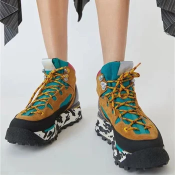 Jarní ležérní boty Ženy popínavé Školitelů liána patchwork boty tlusté dno platformy tenisky vysoké horní táta boty