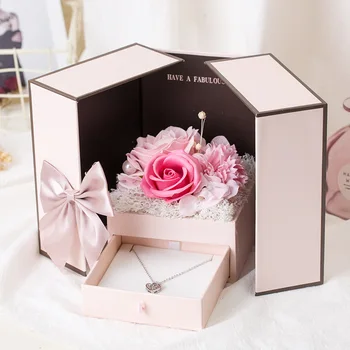 Narozeniny Valentine Svatební den matek dárek náhrdelník dárková krabička Umělé růže mýdlo Věčný květ, kytice, dárek pro Hosty