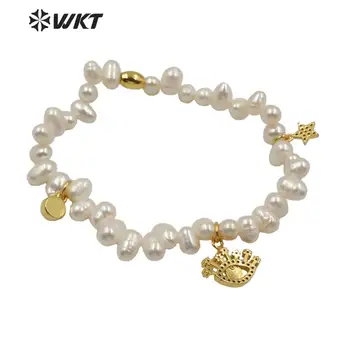 WT-MB116 Módní sladkovodní perlový zlatý náramek oválný tvar pearl korálky náramek micropave ženy krásné kouzlo pearl materi