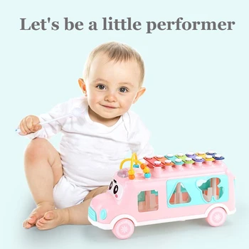 Nové Hudební Nástroje Baby Hračky Knock Klavír, Xylofon Vzdělávací Děti 5-v-1 Autobus Plastové Bloky Kulaté Korálky Chlapci Dívky Dárek